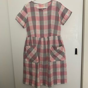 Pink/gray/white plaid vintage 60’s dress. Size L